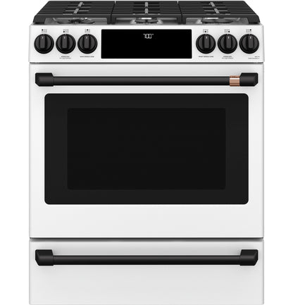CAFE CGS700P4MW2 CAFé 30" Smart Slide-In, Front-Control, Gas Range with Convection Oven White - CGS700P4MW2