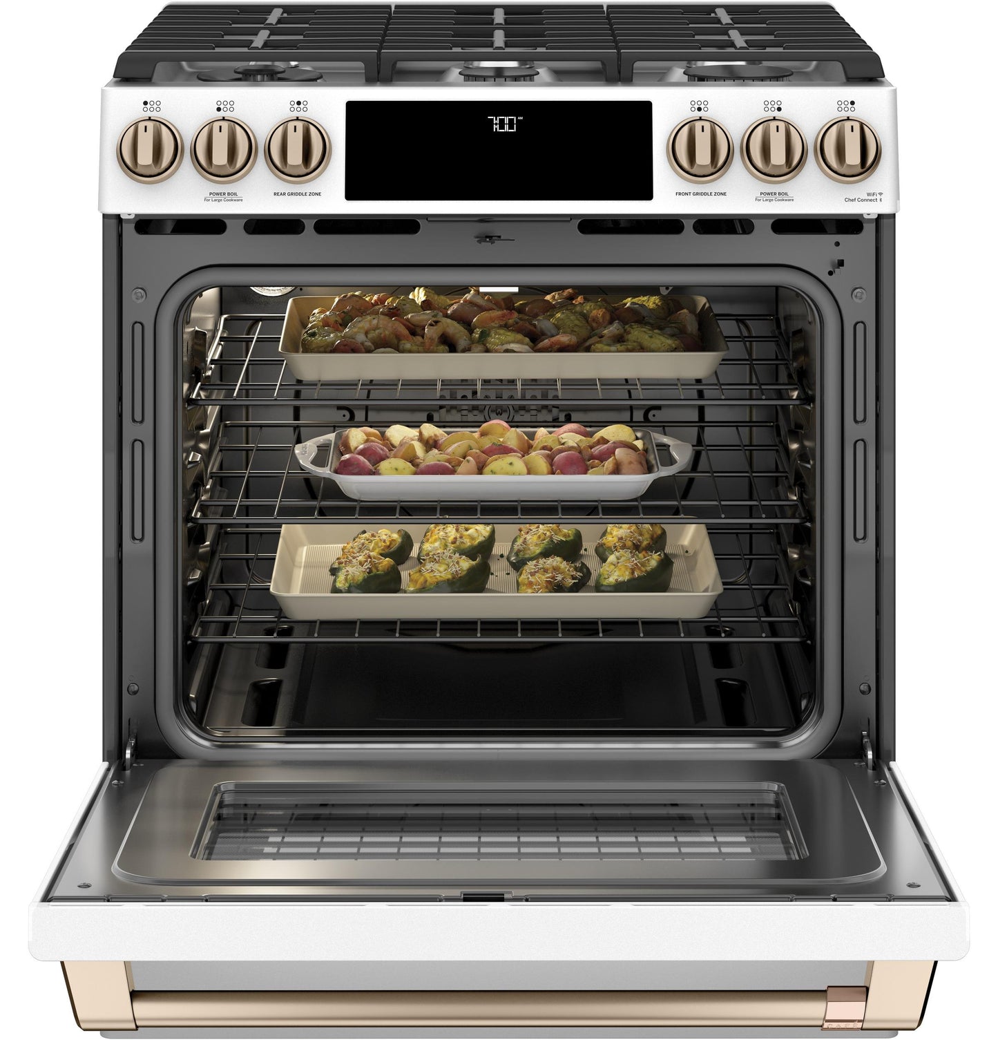 CAFE CGS700P4MW2 CAFé 30" Smart Slide-In, Front-Control, Gas Range with Convection Oven White - CGS700P4MW2