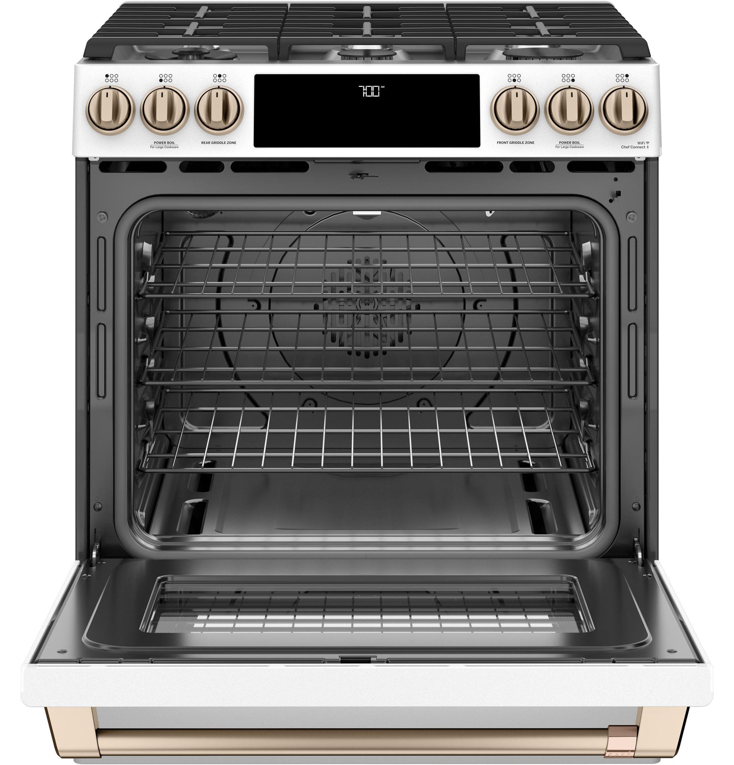 CAFE CGS700P4MW2 CAFé 30" Smart Slide-In, Front-Control, Gas Range with Convection Oven White - CGS700P4MW2