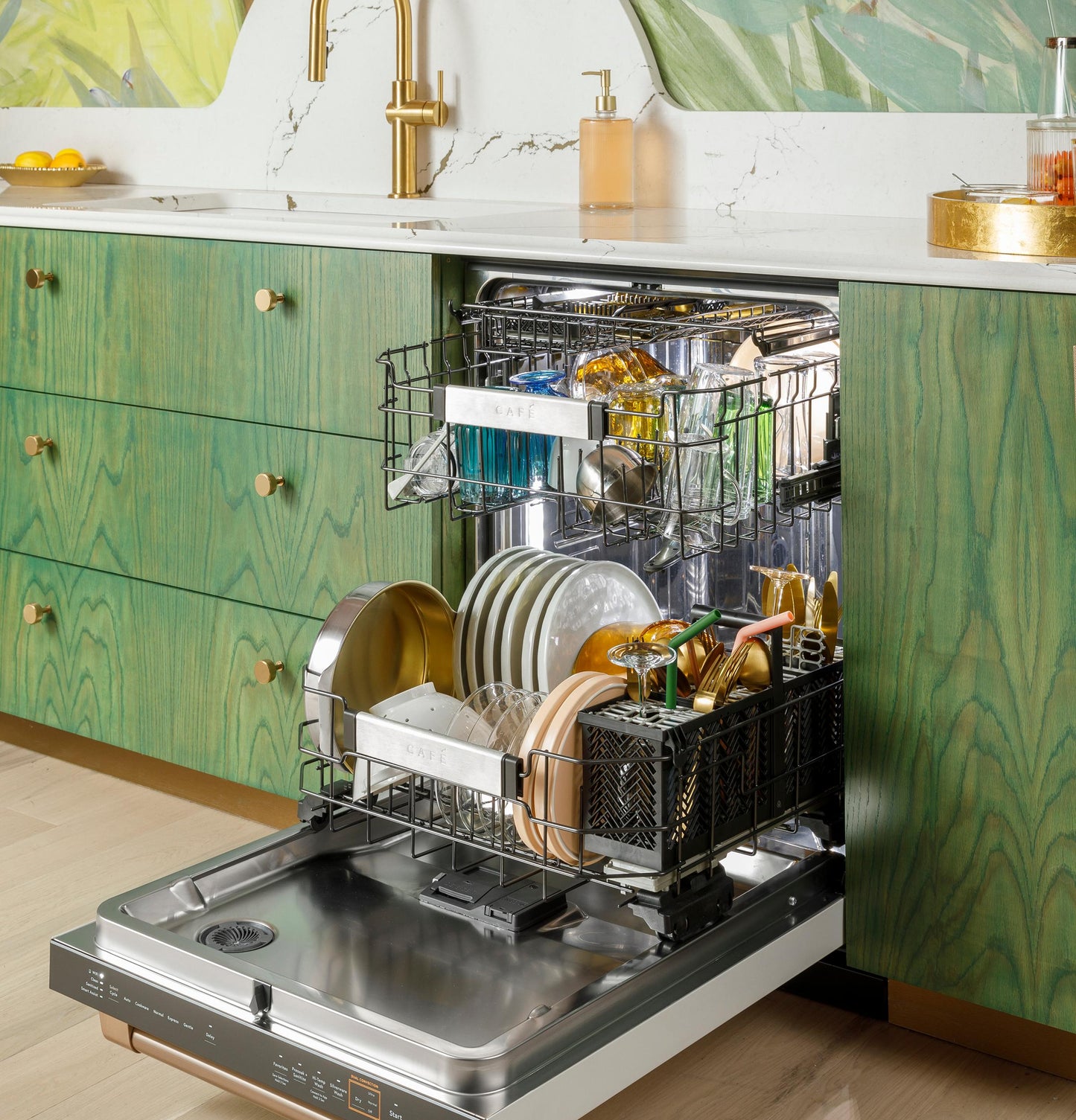 CAFE CDP888M5VS5 CAFé CustomFit ENERGY STAR Stainless Interior Smart Dishwasher with Ultra Wash Top Rack and LED Lights, 39 dBA in Platinum Glass Gray - CDP888M5VS5