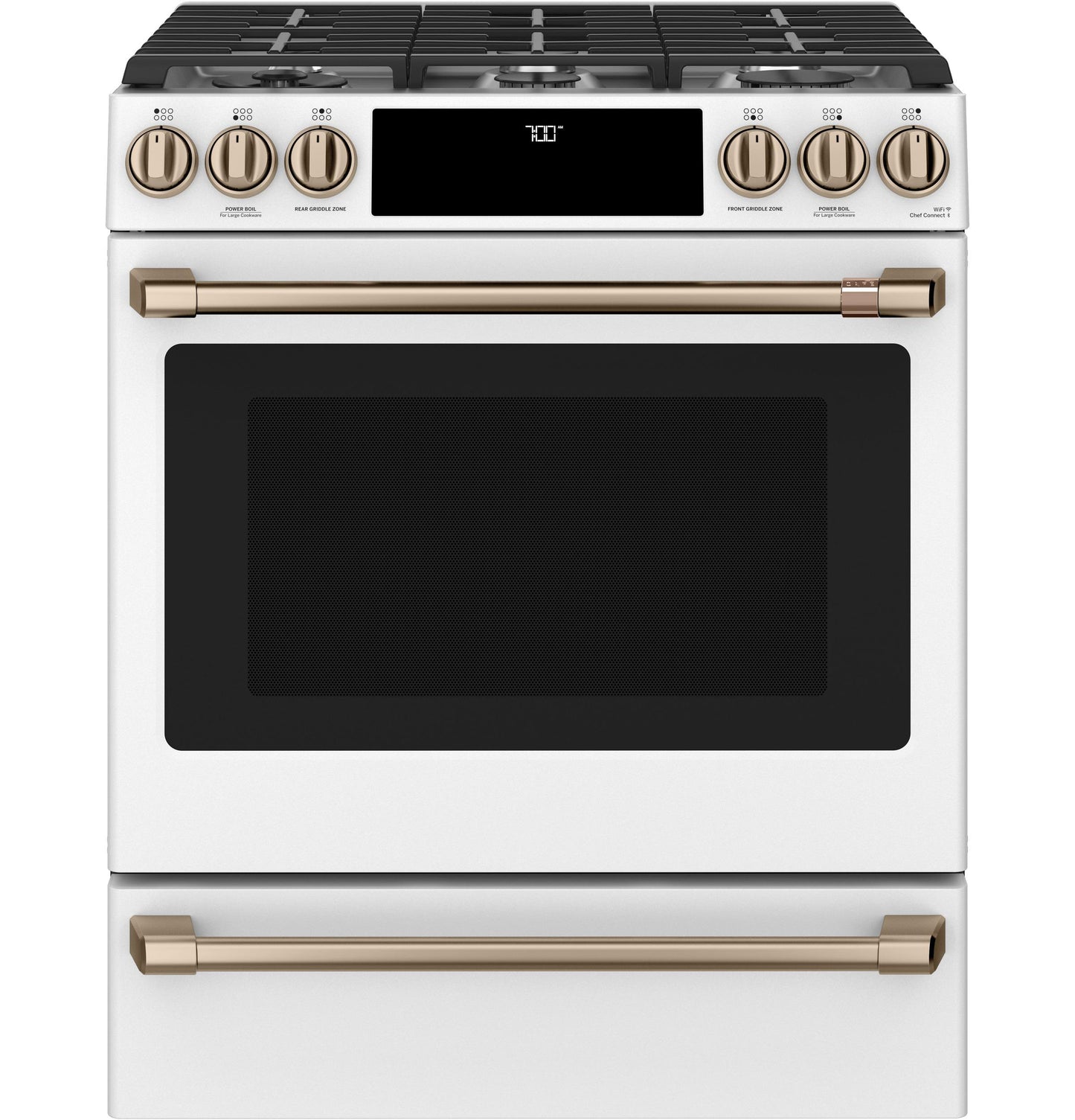 CAFE CGS700P4MW2 CAFé 30" Smart Slide-In, Front-Control, Gas Range with Convection Oven White - CGS700P4MW2