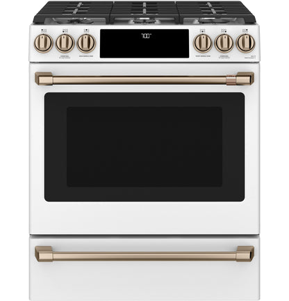 CAFE CGS700P4MW2 CAFé 30" Smart Slide-In, Front-Control, Gas Range with Convection Oven White - CGS700P4MW2