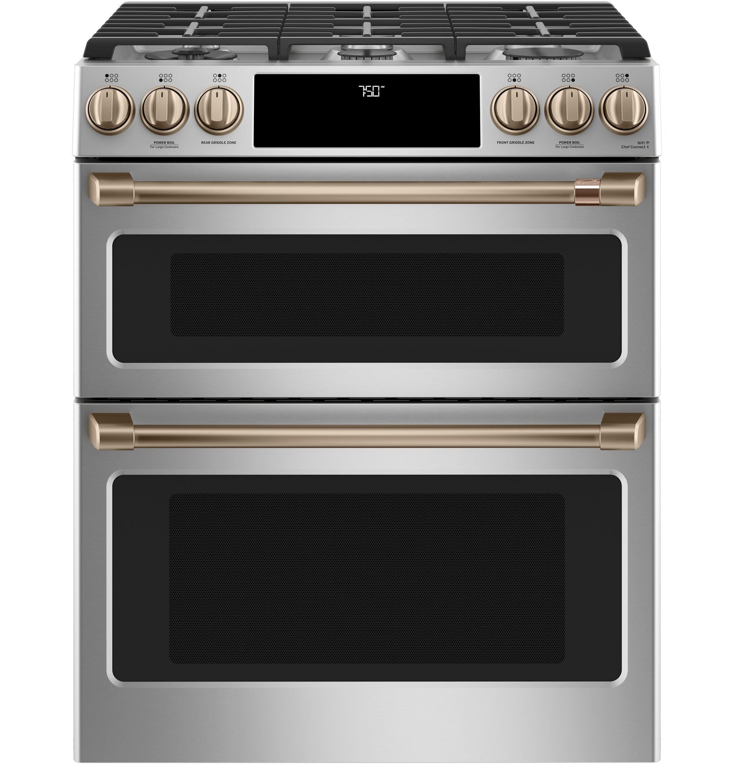 CAFE CGS750P2MS1 CAFé 30" Smart Slide-In, Front-Control, Gas Double-Oven Range with Convection in Stainless Steel - CGS750P2MS1