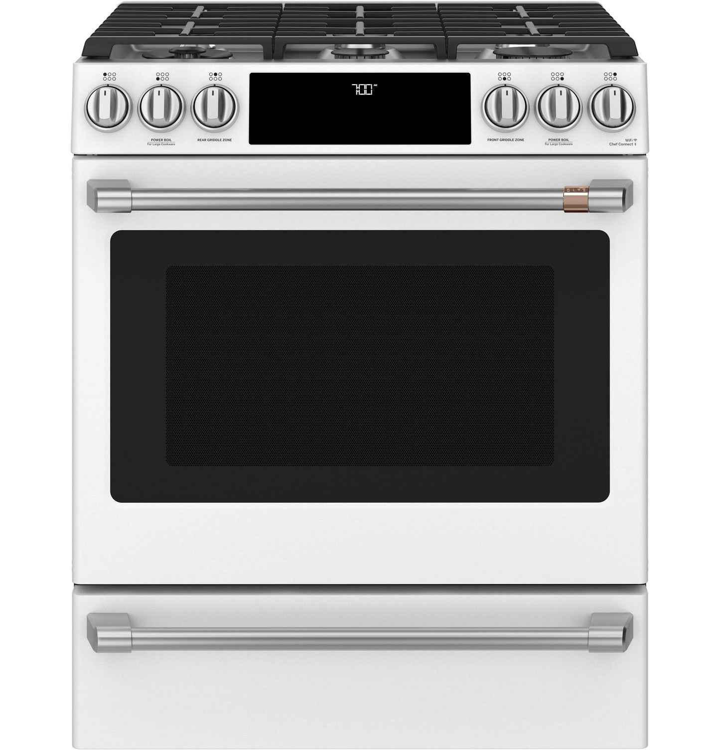CAFE CGS700P4MW2 CAFé 30" Smart Slide-In, Front-Control, Gas Range with Convection Oven White - CGS700P4MW2