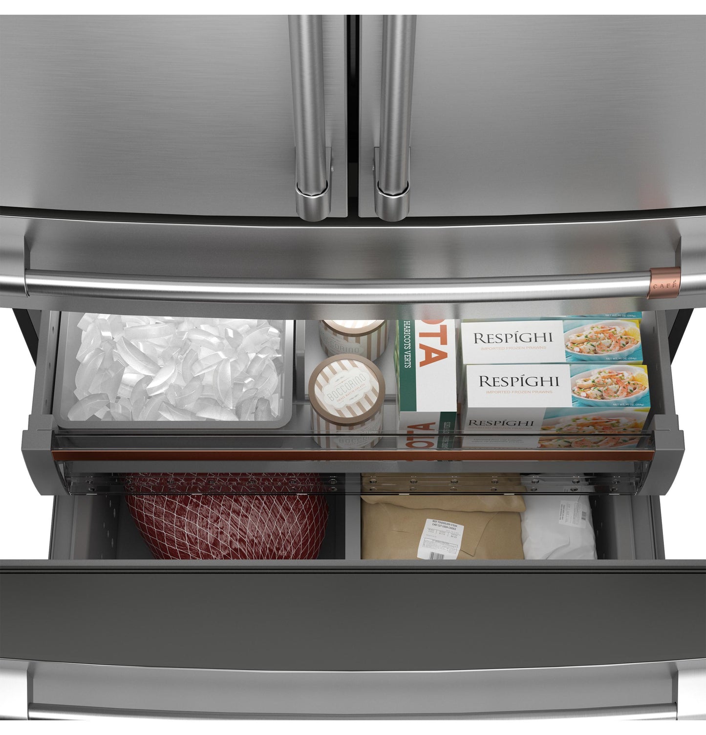 CAFE CJE23DM5WS5 CAFé ENERGY STAR 23.2 Cu. Ft. Smart Counter-Depth 4-Door French-Door Refrigerator in Platinum Glass With Dual-Dispense AutoFill Pitcher Gray - CJE23DM5WS5