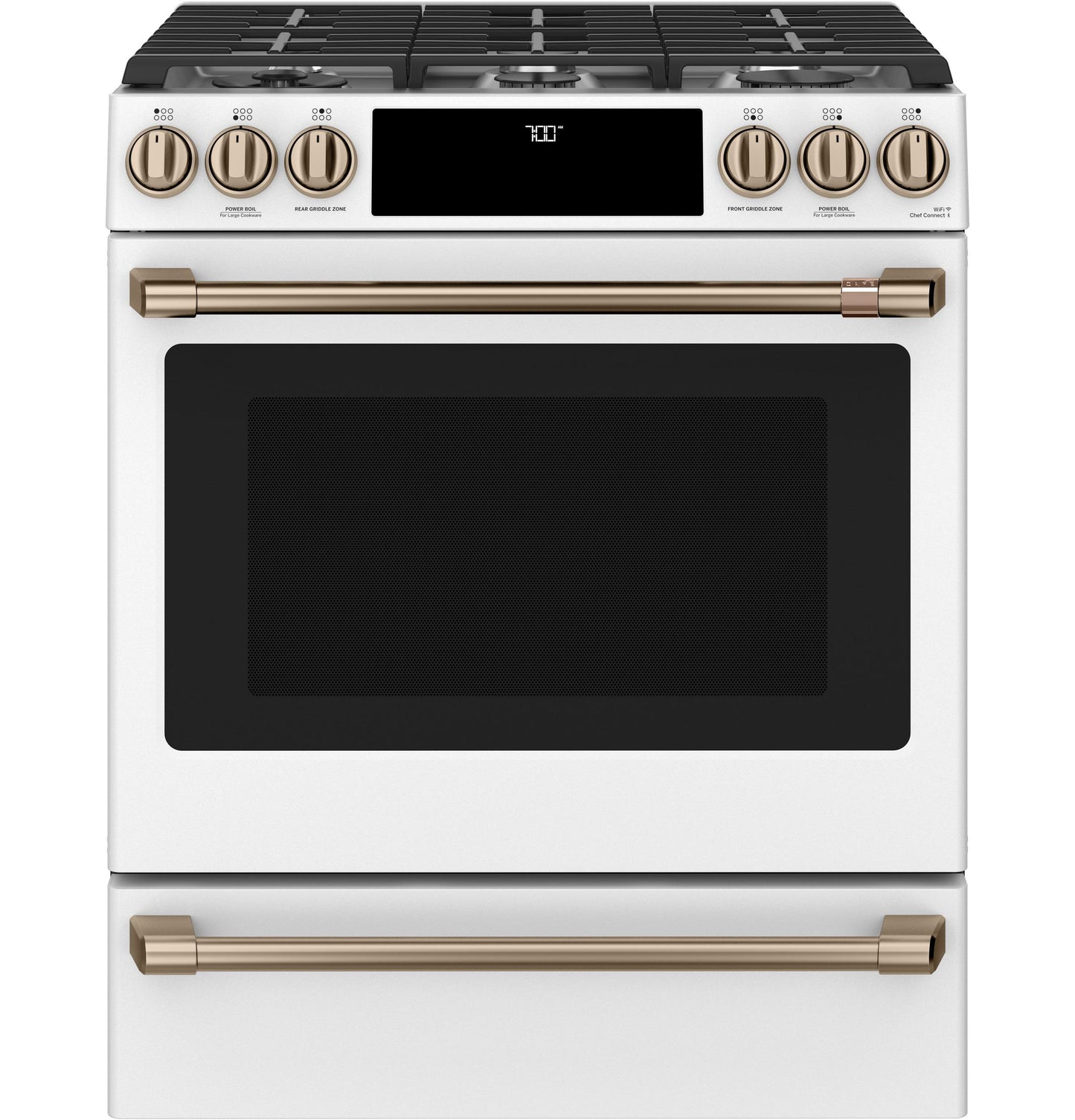 CAFE CGS700P4MW2 CAFé 30" Smart Slide-In, Front-Control, Gas Range with Convection Oven White - CGS700P4MW2