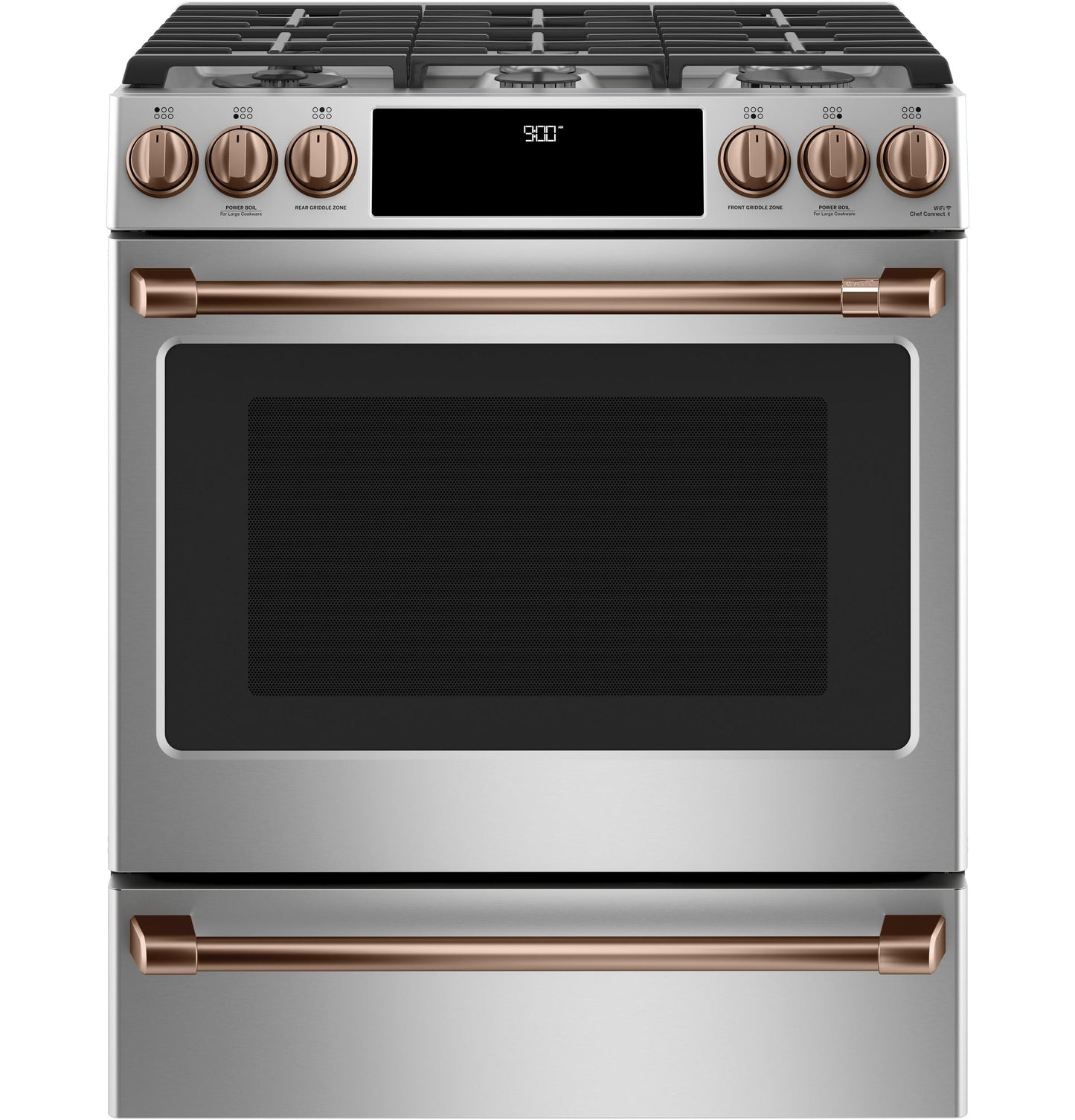 CAFE C2S900P2MS1 CAFé 30" Smart Slide-In, Front-Control, Dual-Fuel Range with Warming Drawer in Stainless Steel - C2S900P2MS1