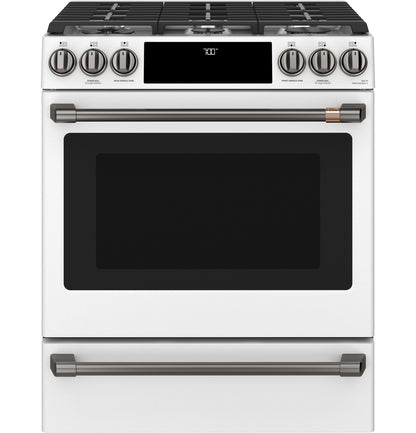 CAFE CGS700P4MW2 CAFé 30" Smart Slide-In, Front-Control, Gas Range with Convection Oven White - CGS700P4MW2