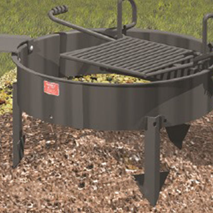 Pilot Rock 2 Pack 24” Steel Ground Fire Pit Rings & Metal Cooking Grates, Black - 415885