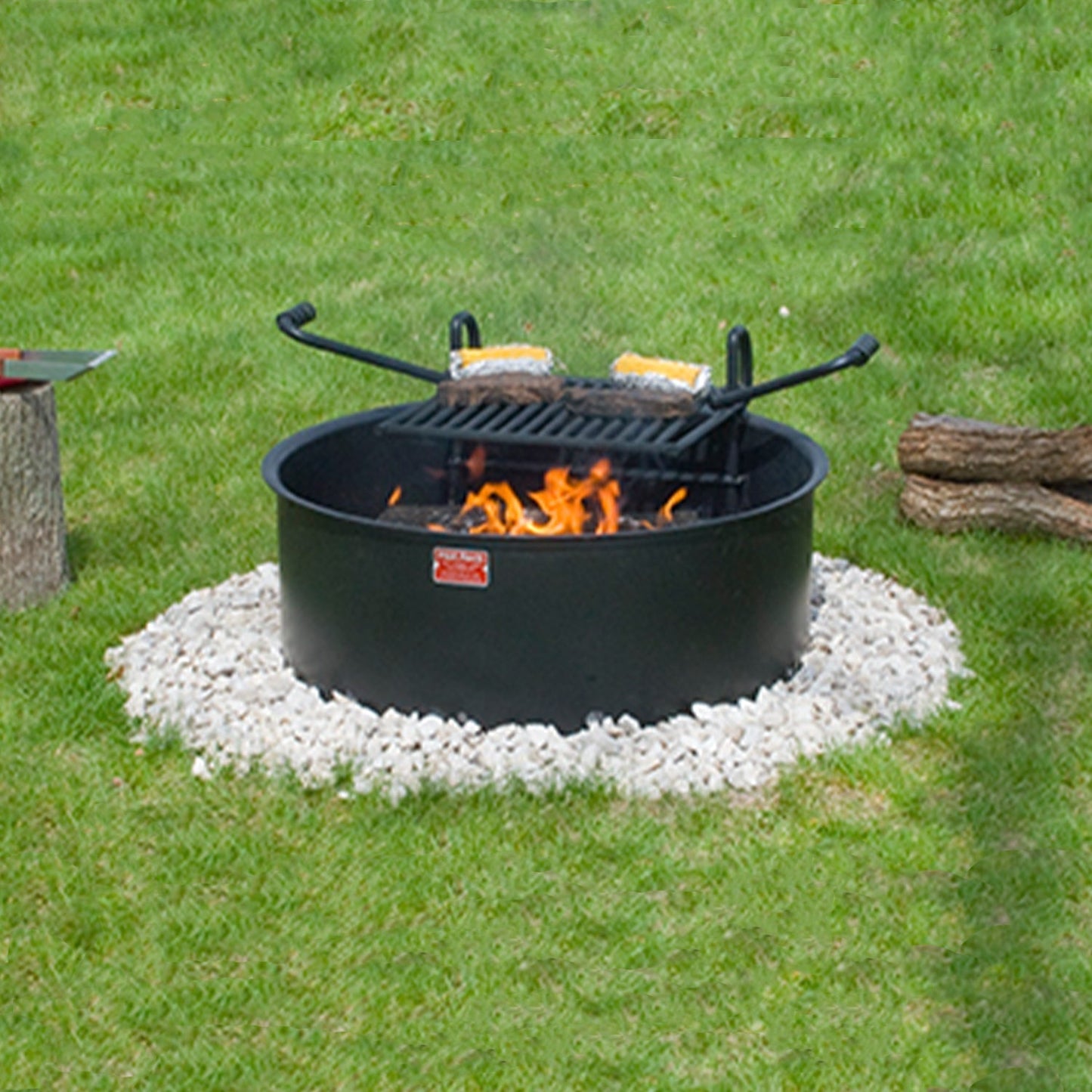 Pilot Rock 2 Pack 24” Steel Ground Fire Pit Rings & Metal Cooking Grates, Black - 415885