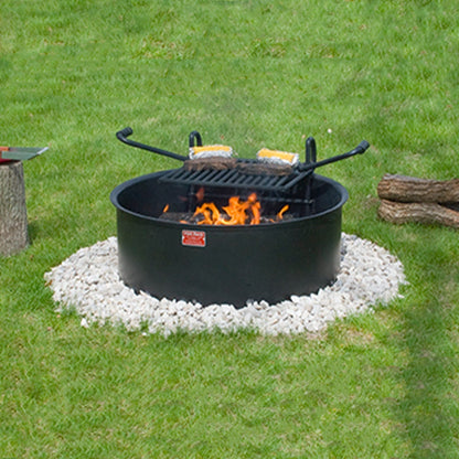 Pilot Rock 2 Pack 24” Steel Ground Fire Pit Rings & Metal Cooking Grates, Black - 415885