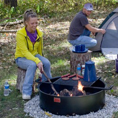 Pilot Rock 2 Pack 24” Steel Ground Fire Pit Rings & Metal Cooking Grates, Black - 415885