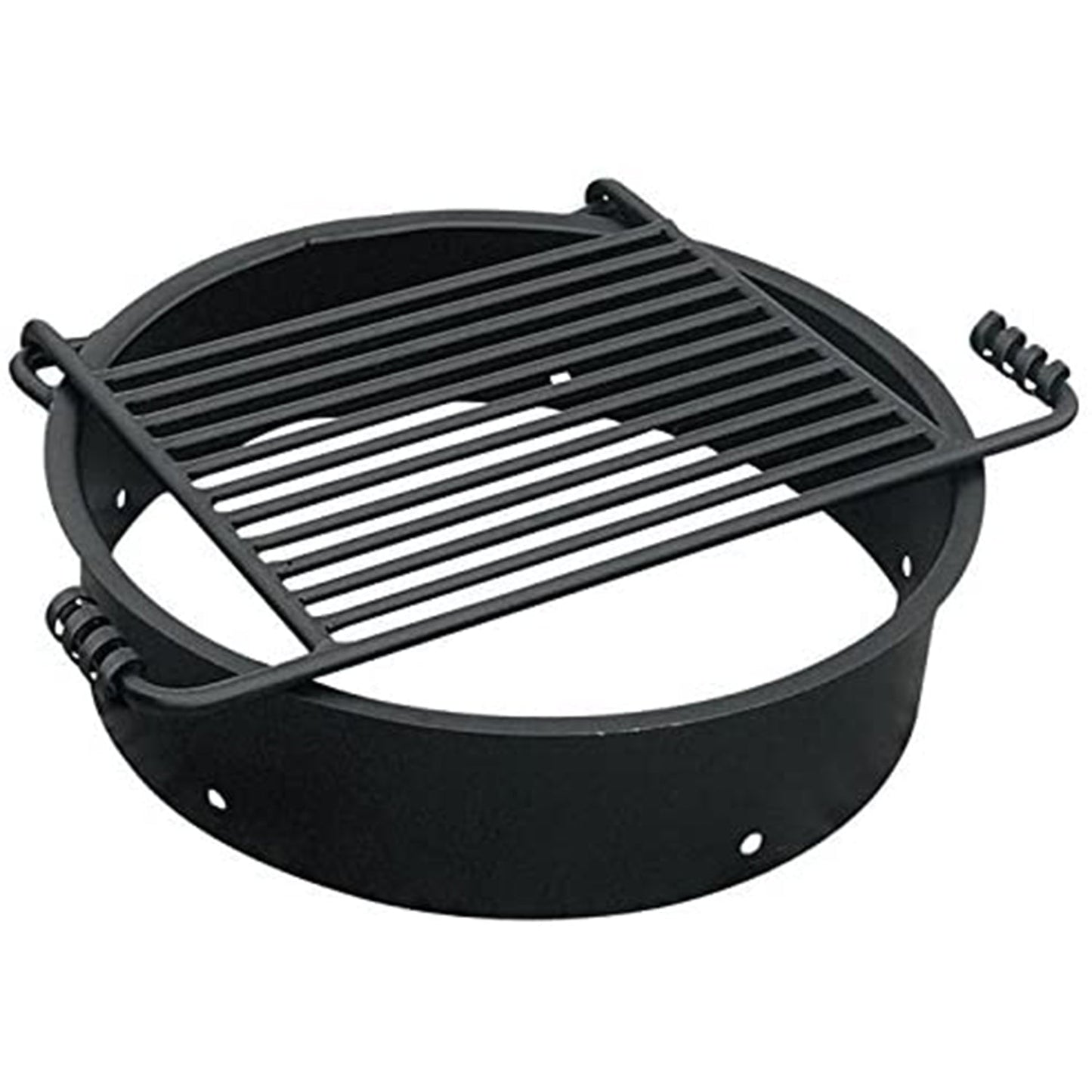 Pilot Rock 2 Pack 24” Steel Ground Fire Pit Rings & Metal Cooking Grates, Black - 415885