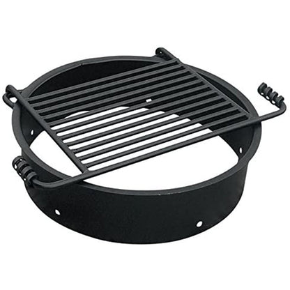 Pilot Rock 2 Pack 24” Steel Ground Fire Pit Rings & Metal Cooking Grates, Black - 415885