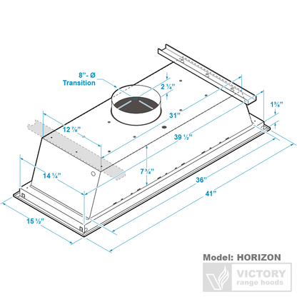 Victory Range 42 Inch 900 CFM Flush Ceiling Mount Range Hood in Stainless Steel - Horizon