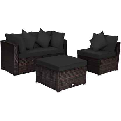 Tangkula Patio Rattan Sofa Set, Outdoor Wicker Sectional Furniture Set - HW63754+