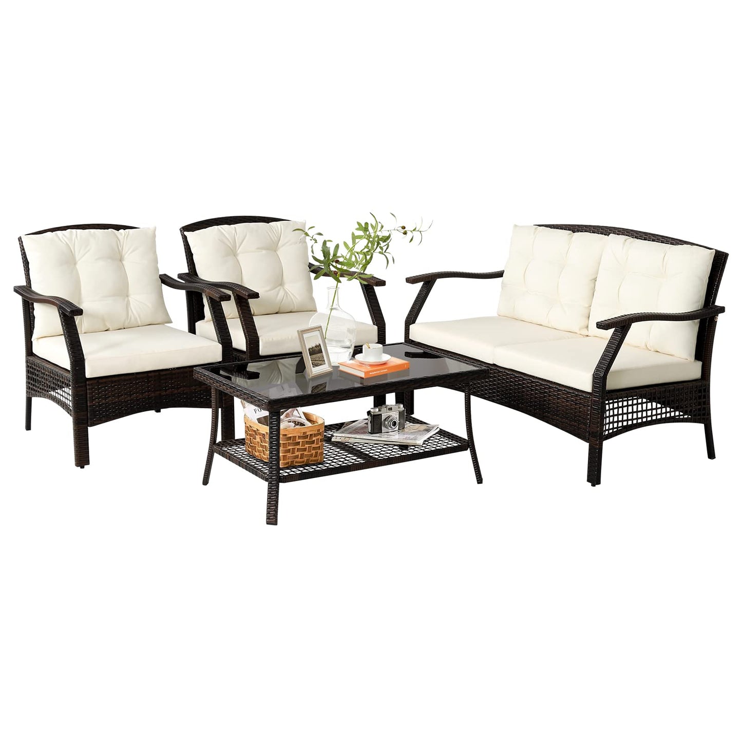 Tangkula Outdoor Rattan Furniture Set, Patiojoy Outdoor Wicker Sofa Set - 2*HW69353+