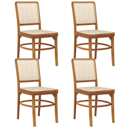 Tangkula Boho Dining Chairs, Natural Rattan Living Room Chairs with Teak Wood Structure & Footrests - JV11895