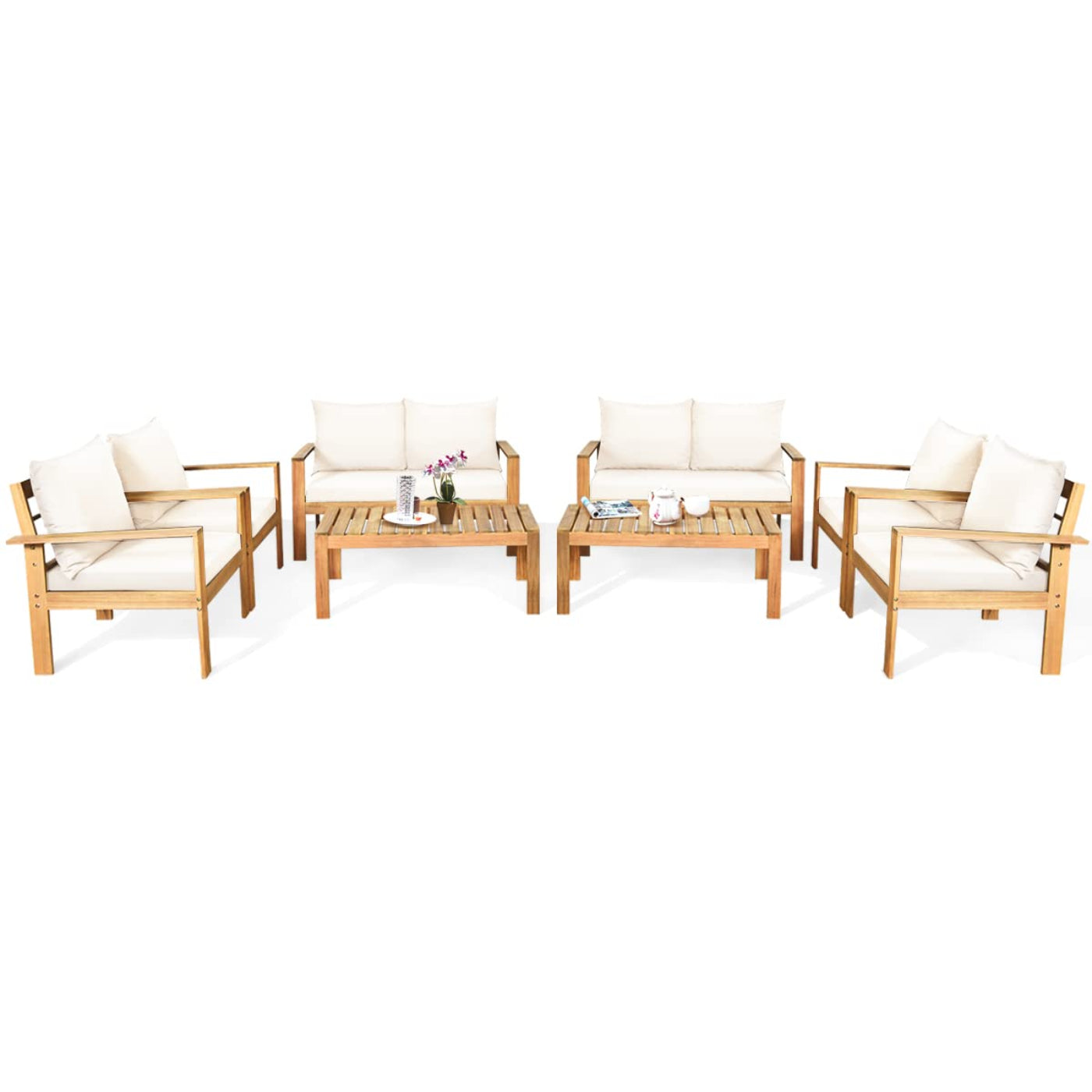 Tangkula Outdoor Conversation Sofa and Table Set with Water Resistant Cushions - HW64146+