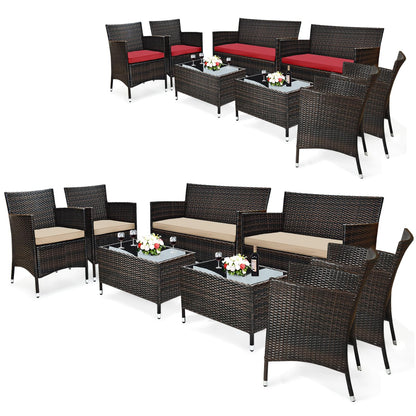Tangkula 4-Piece Rattan Patio Furniture Set, w/Tempered Glass Coffee Table - HW67772BT