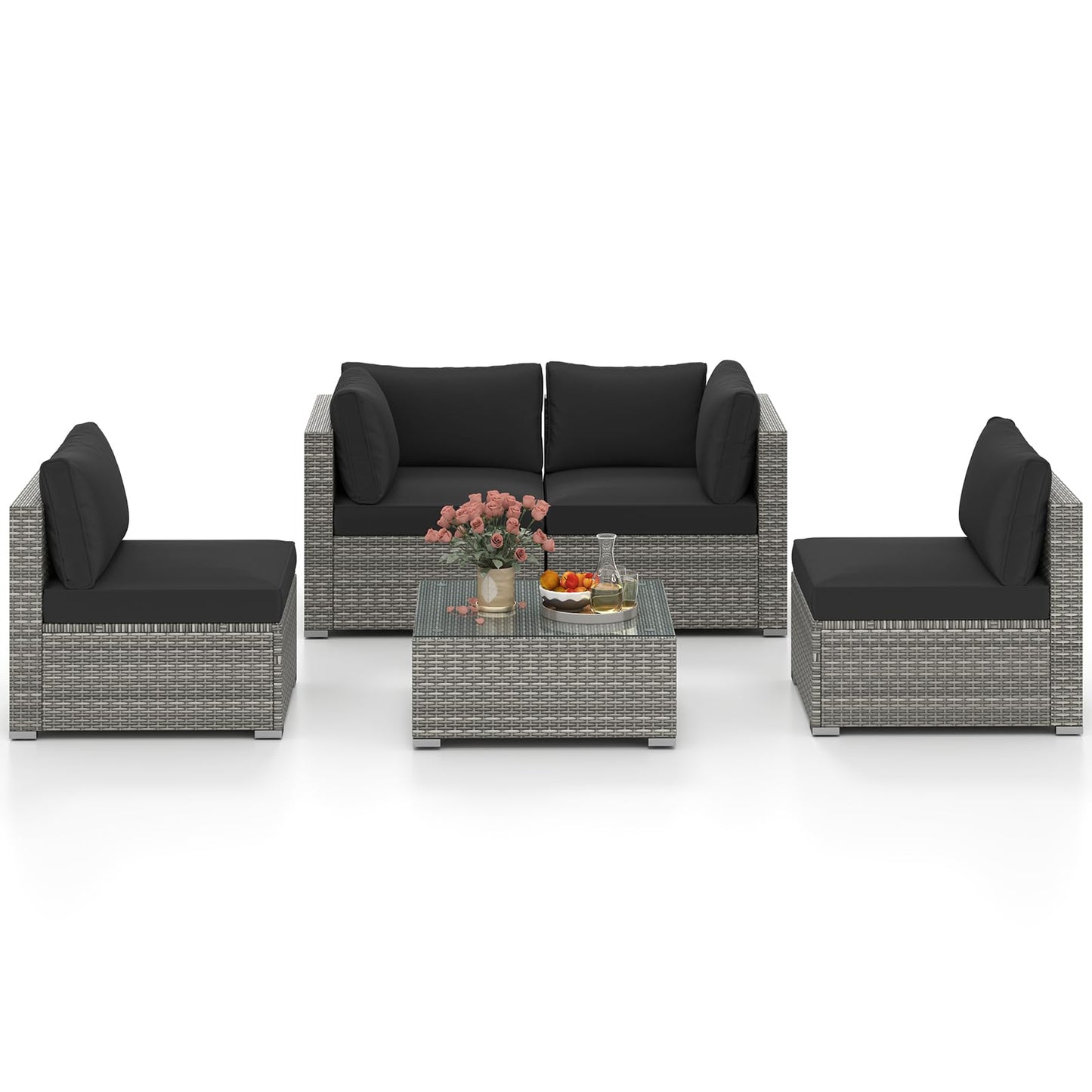 Tangkula 5-Piece Outdoor Patio Sectional Sofa Couch - HW73141GR+