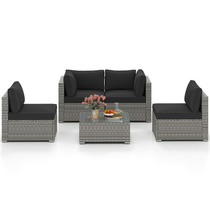 Tangkula 5-Piece Outdoor Patio Sectional Sofa Couch - HW73141GR+