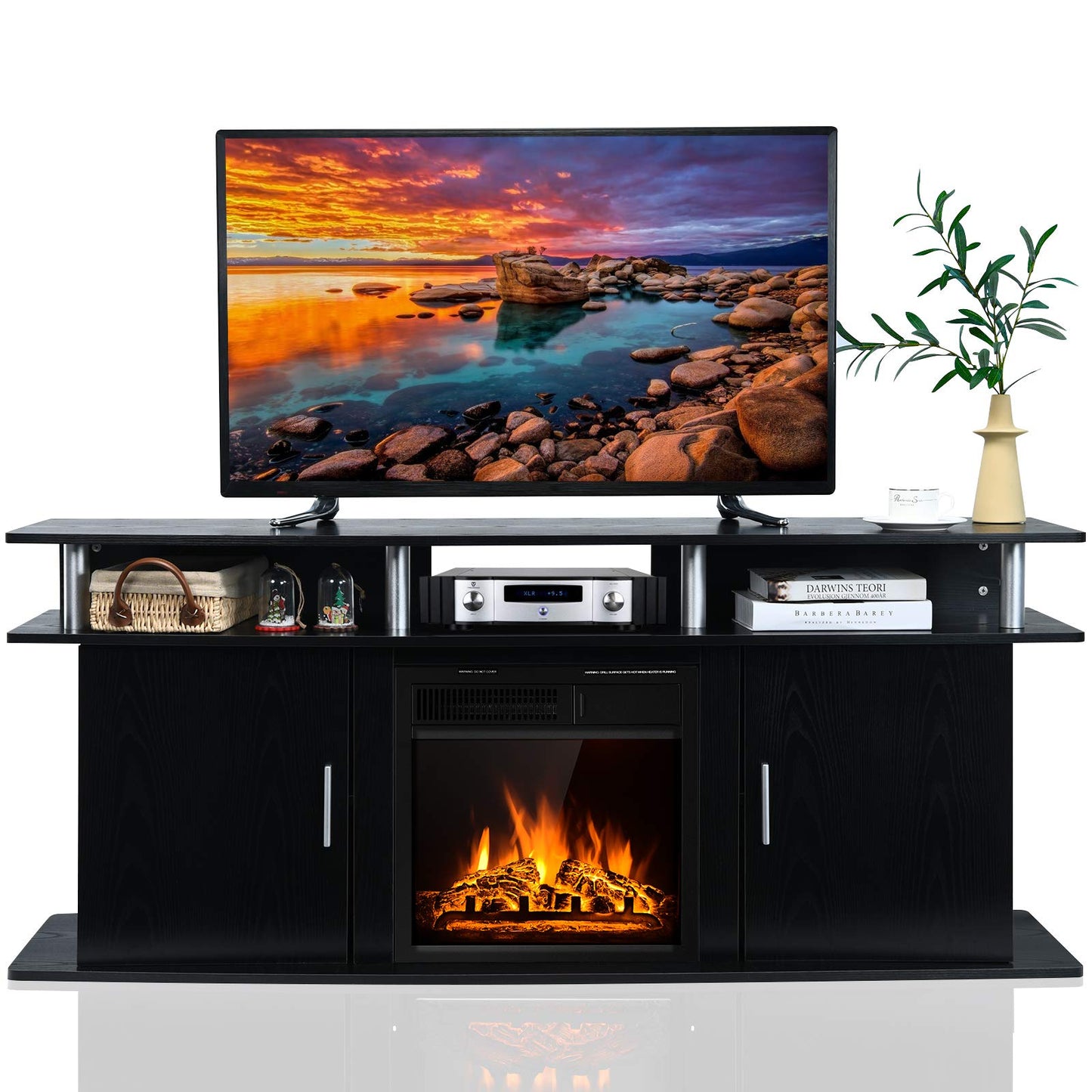 Tangkula Fireplace TV Stand, Living Room Media Console Table - HW66558CF+EP24789