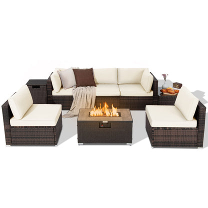 Tangkula 8 Piece Outdoor Wicker Sofa Set, Patio Rattan Conversation Set - NP10261CF+HW67937WHA+