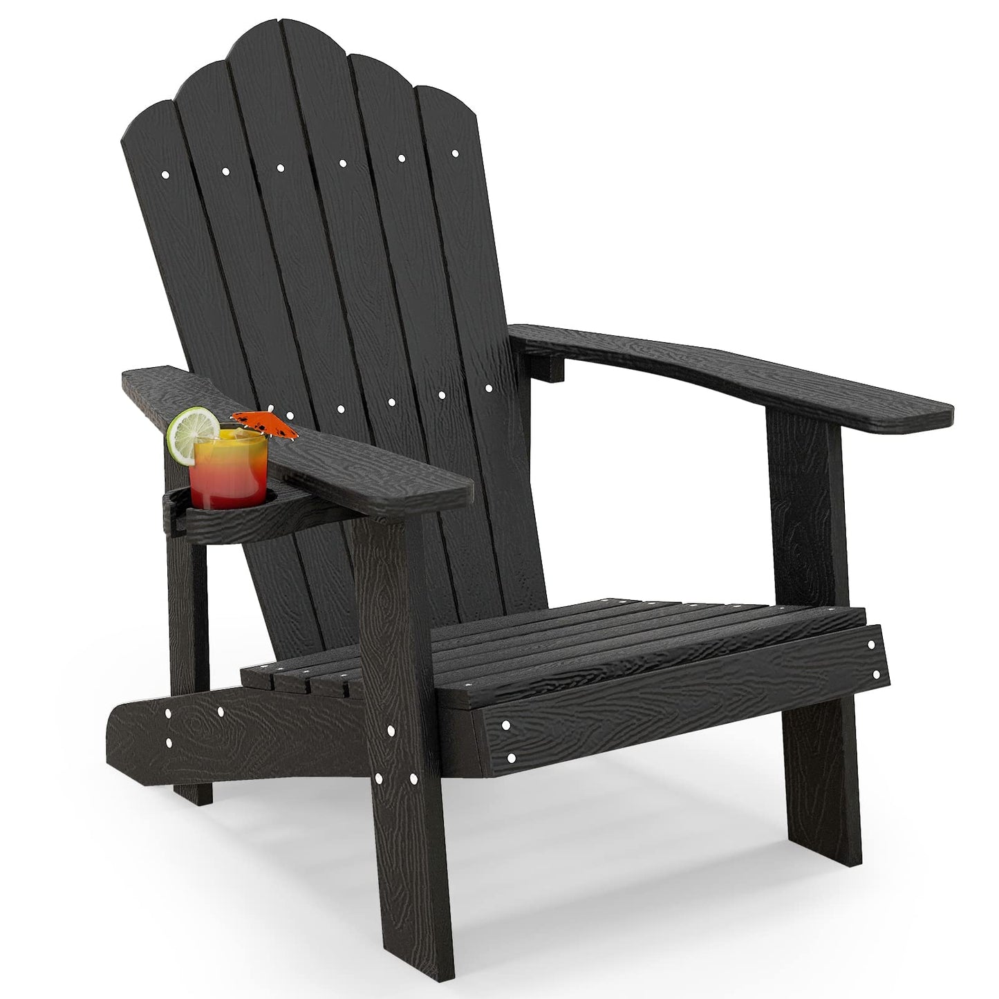 Tangkula Oversized Adirondack Chair, Patio Lounge Chairs w/Adjustable Cup Holder - NP10983BK