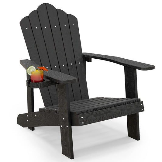 Tangkula Oversized Adirondack Chair, Patio Lounge Chairs w/Adjustable Cup Holder - NP10983BK