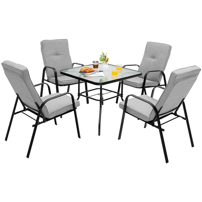 Tangkula 5 Piece Patio Dining Set, Outdoor 35 Inches Square Tempered Glass Table - NP10405-13+NP10405-23
