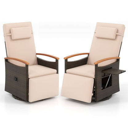 Tangkula Patio Rattan 360 Degree Swivel Recliner Chair, Wicker Lounge Chair w/Adjustable Backrest & Footrest - 2*HW72726BN
