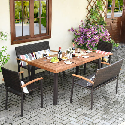 Tangkula 5 Pieces Wicker Patio Dining Set, Patiojoy Outdoor Rattan Backyard Porch Garden Dining Set - HW66354+2*OP70702+OP70689