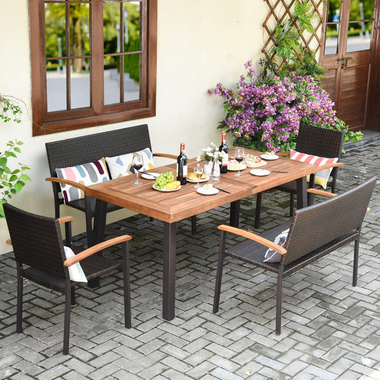 Tangkula 5 Pieces Wicker Patio Dining Set, Patiojoy Outdoor Rattan Backyard Porch Garden Dining Set - HW66354+2*OP70702+OP70689