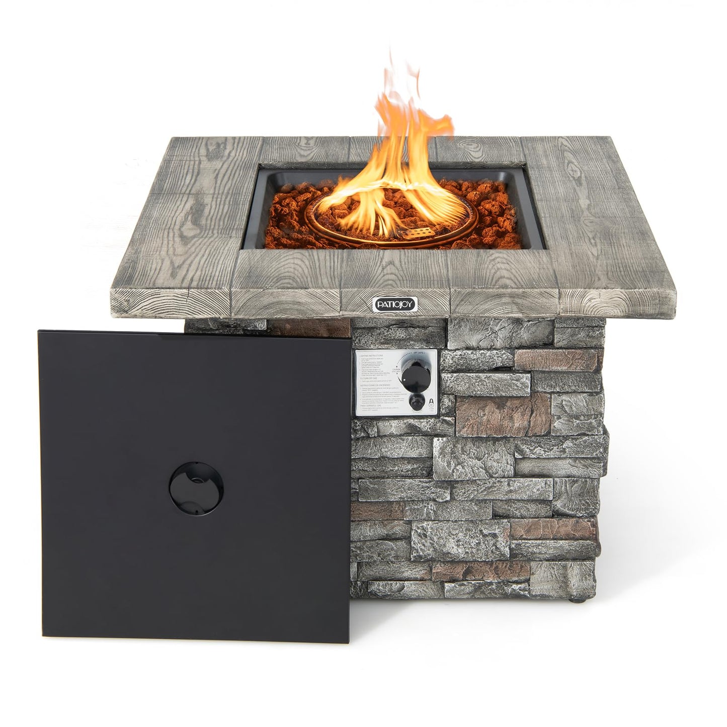 Tangkula 34.5 Inch Faux Stone Propane Fire Pit Table - NP10630WL-GR