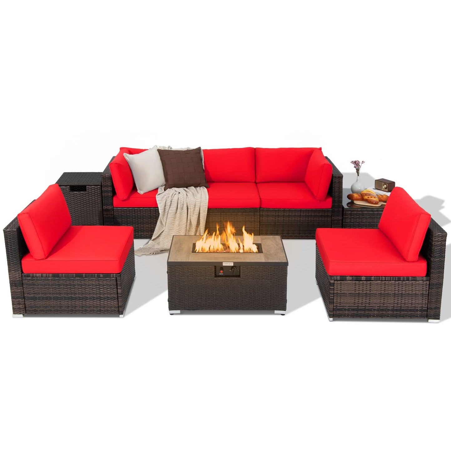 Tangkula 8 Piece Outdoor Wicker Sofa Set, Patio Rattan Conversation Set - NP10261CF+HW67937WHA+