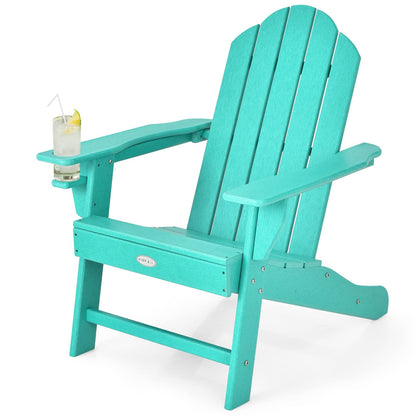 Tangkula Adirondack Chair Outdoor, Fade Resistant HDPE Armchairs with Cup Holder - 4*NP10292BK
