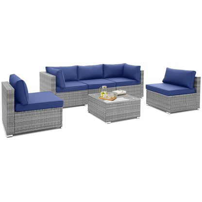 Tangkula Outdoor Wicker Furniture Set with Tempered Glass Coffee Table, Comfy Seat & Back Cushions - HW71245NY+
