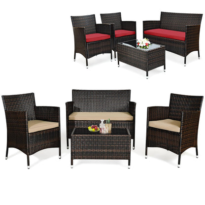Tangkula 4-Piece Rattan Patio Furniture Set, w/Tempered Glass Coffee Table - HW67772BT