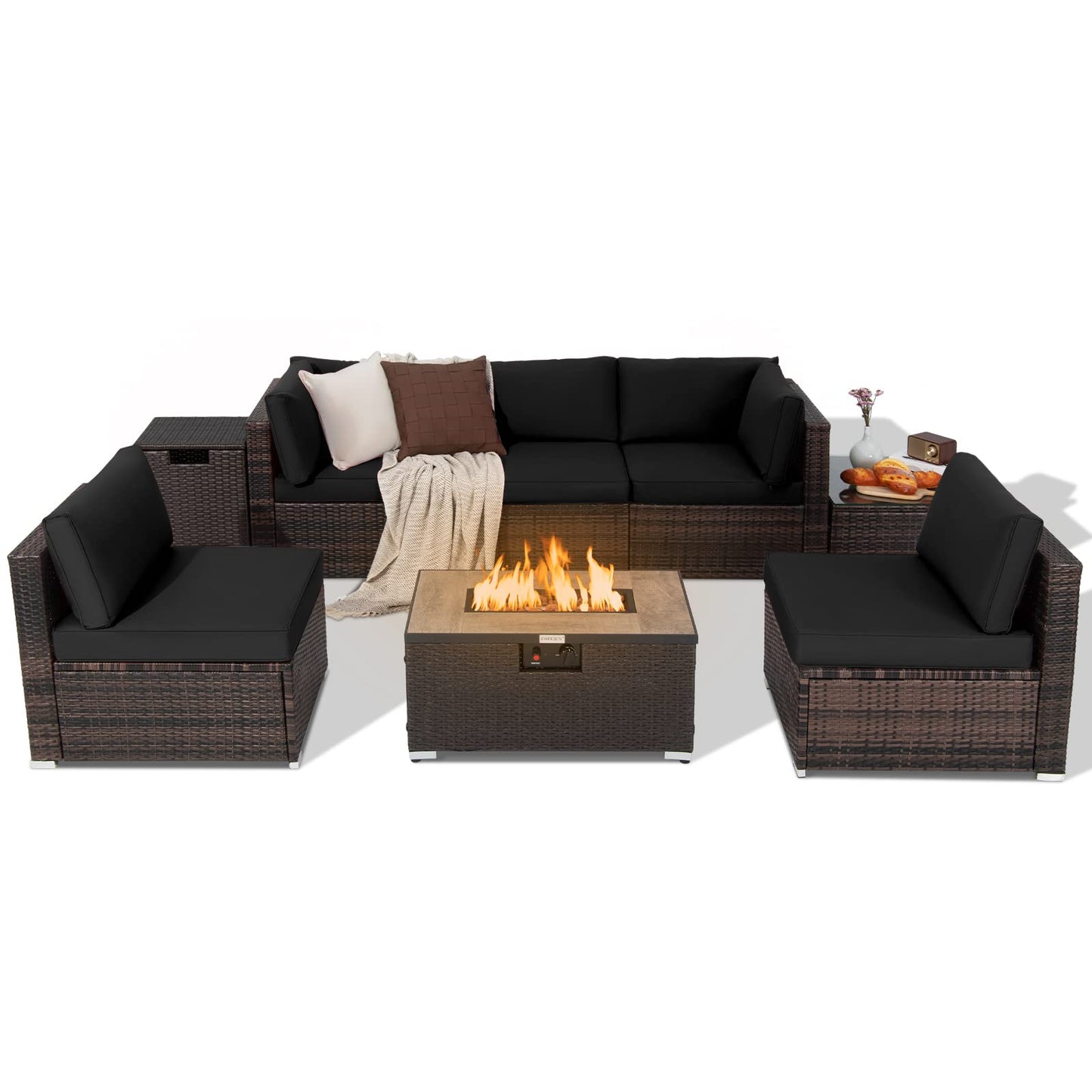 Tangkula 8 Piece Outdoor Wicker Sofa Set, Patio Rattan Conversation Set - NP10261CF+HW67937WHA+