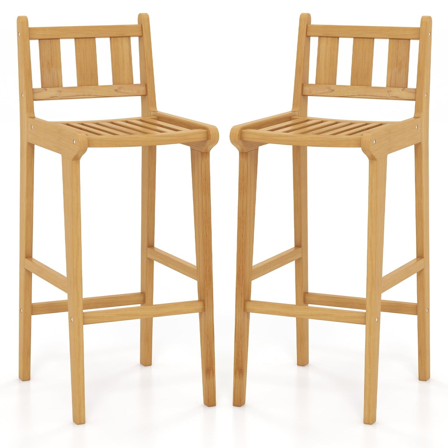 Tangkula Teak Wood Bar Stool, 30” Bar Chair with Footrest & Backrest - 4*JV11896