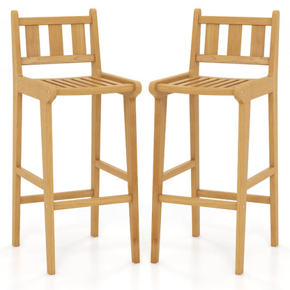 Tangkula Teak Wood Bar Stool, 30” Bar Chair with Footrest & Backrest - 4*JV11896