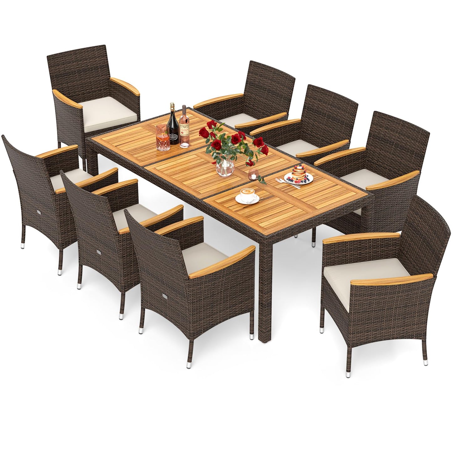 Tangkula 9 Pieces Patio PE Wicker Dining Set - HW73184WH+