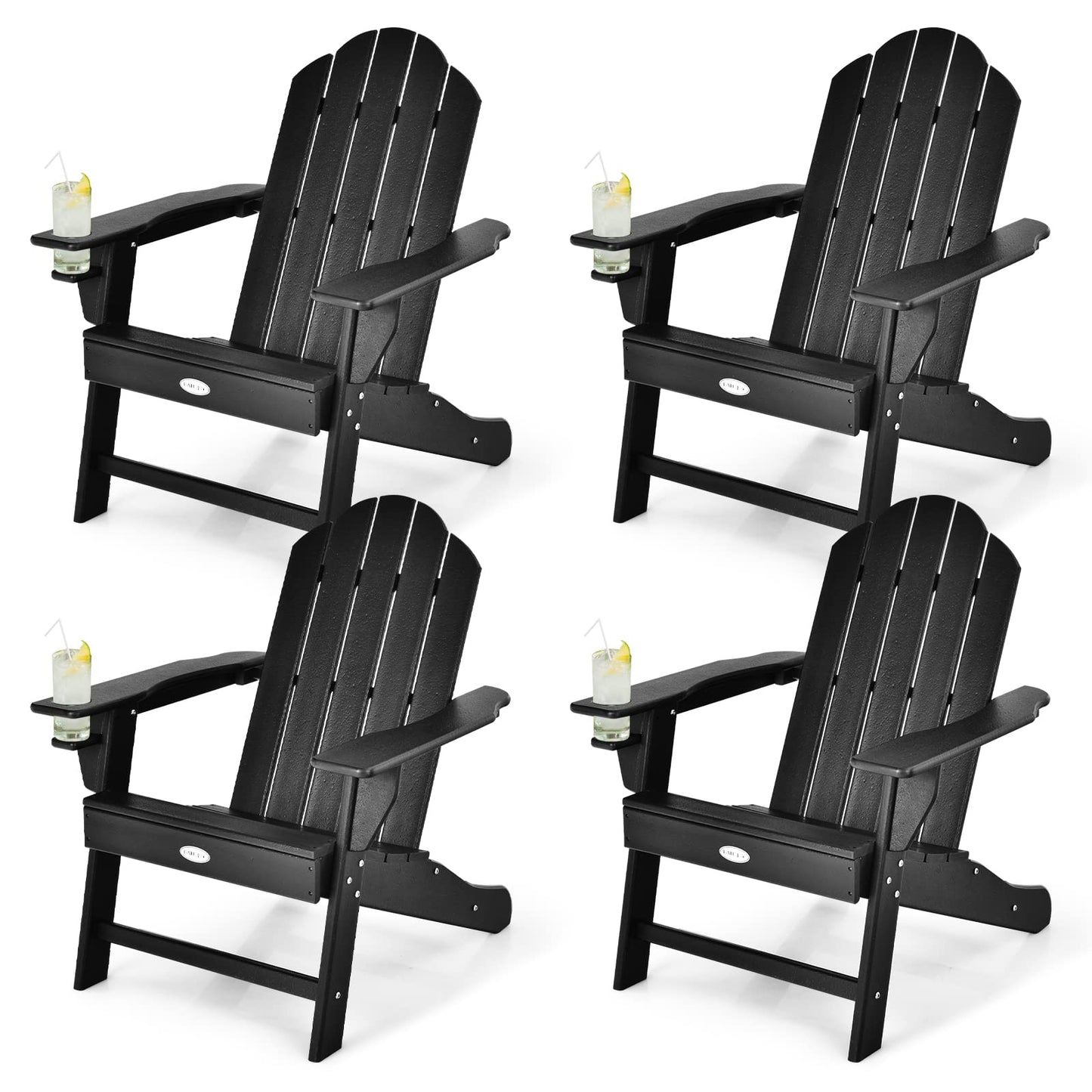 Tangkula Adirondack Chair Outdoor, Fade Resistant HDPE Armchairs with Cup Holder - 4*NP10292BK