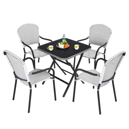 Tangkula 5-Piece Rattan Patio Dining Set, No Assembly Needs, Square Folding Table & 4 Stackable Chairs Set - NP10107+NP10073WL