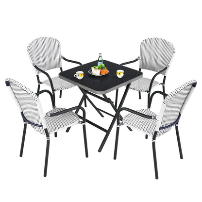Tangkula 5-Piece Rattan Patio Dining Set, No Assembly Needs, Square Folding Table & 4 Stackable Chairs Set - NP10107+NP10073WL