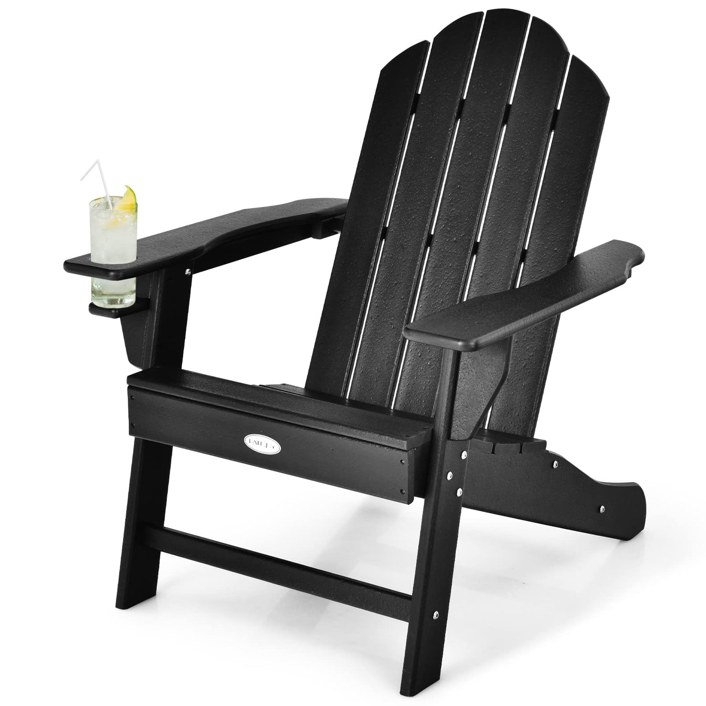 Tangkula Adirondack Chair Outdoor, Fade Resistant HDPE Armchairs with Cup Holder - 4*NP10292BK