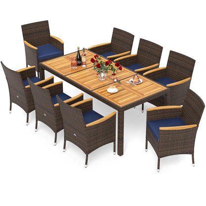 Tangkula 9 Pieces Patio PE Wicker Dining Set - HW73184WH+