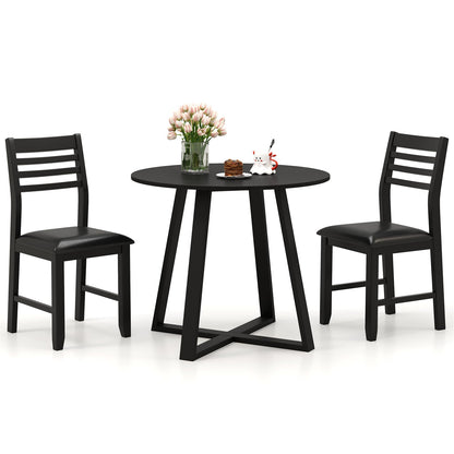 Tangkula Round Dining Table Set , Dinette Set with Table and Padded PU Chairs - KC57274BK+KC57108BK