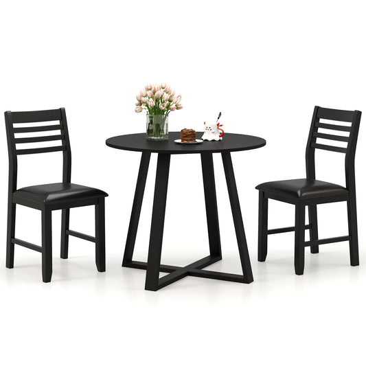 Tangkula Round Dining Table Set , Dinette Set with Table and Padded PU Chairs - KC57274BK+KC57108BK